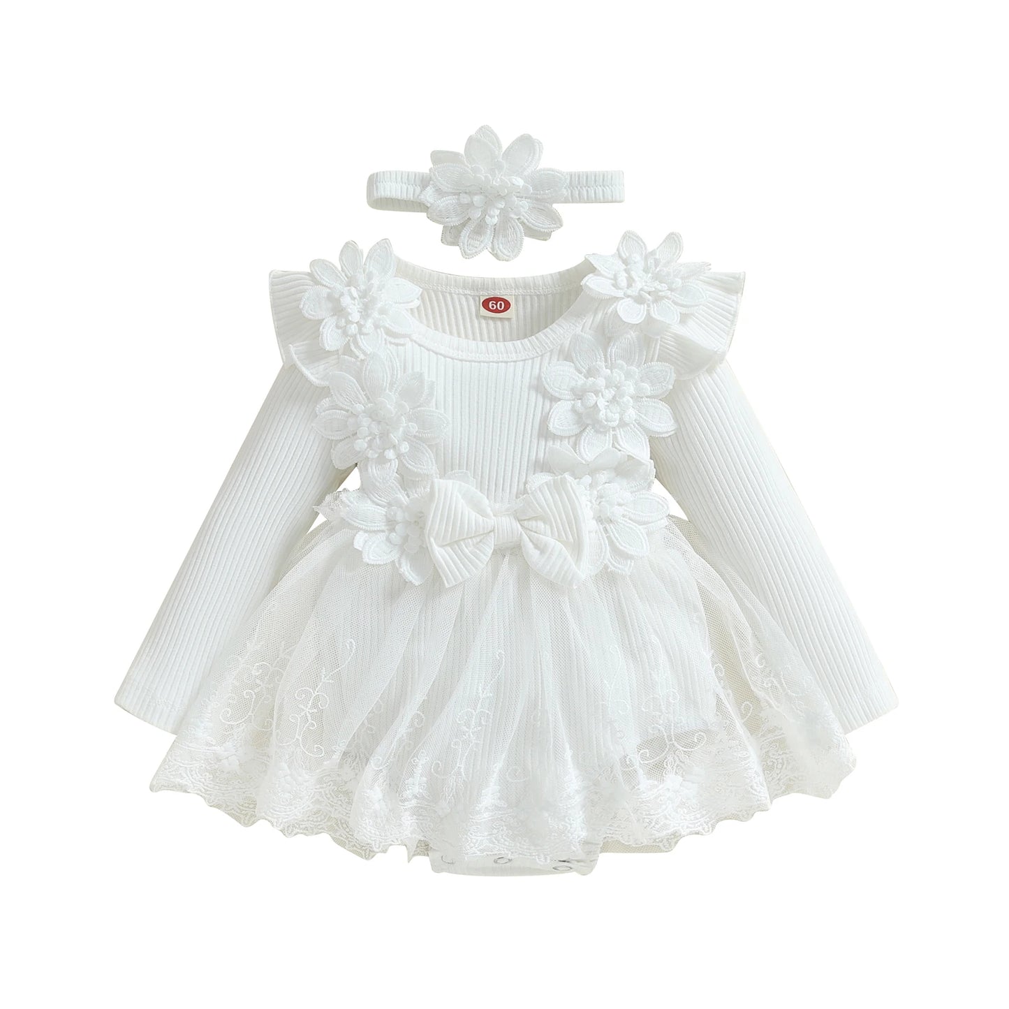3D Flower Baby Girls Romper Lace Ruffle Bodysuit Dress