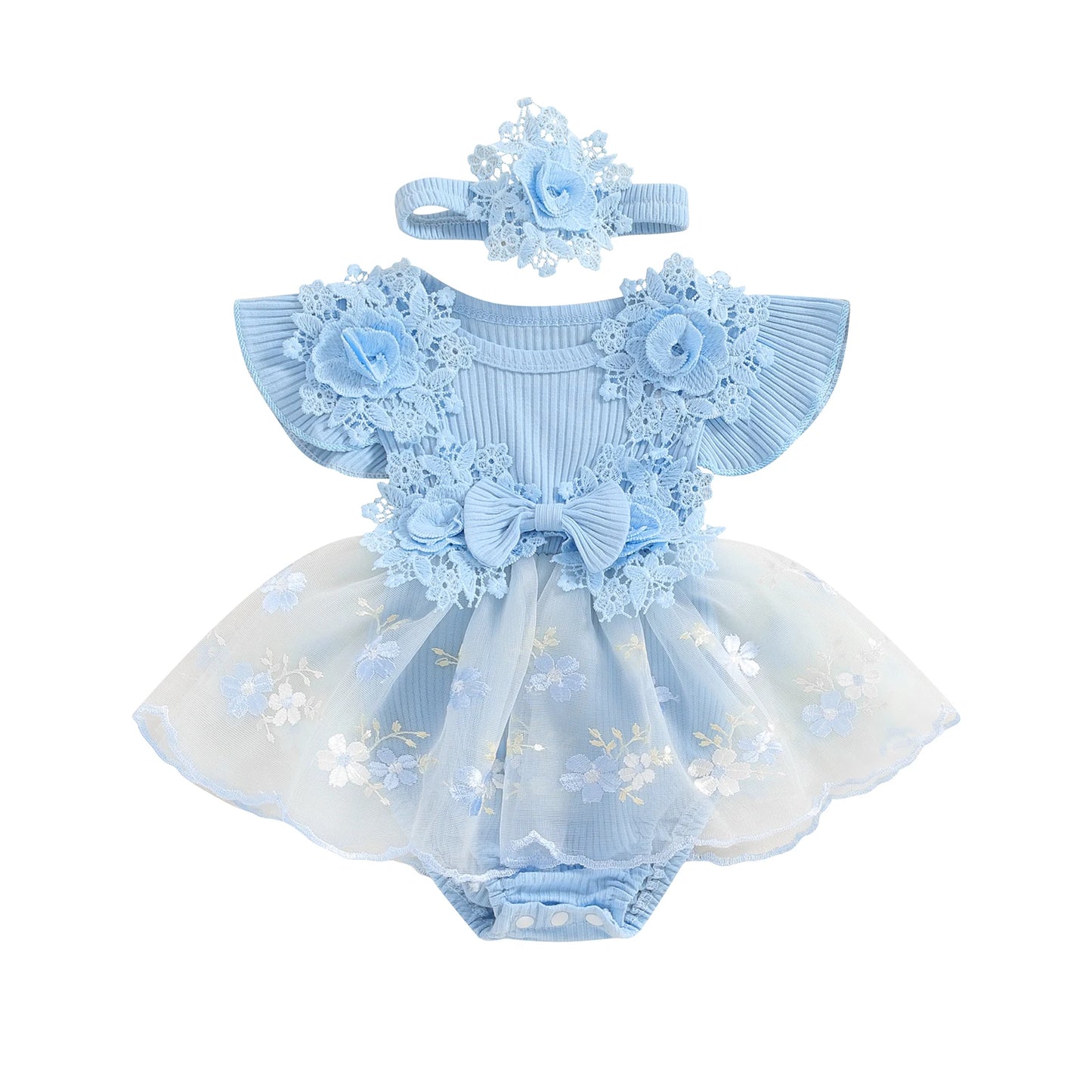 3D Flower Baby Girls Romper Lace Ruffle Bodysuit Dress