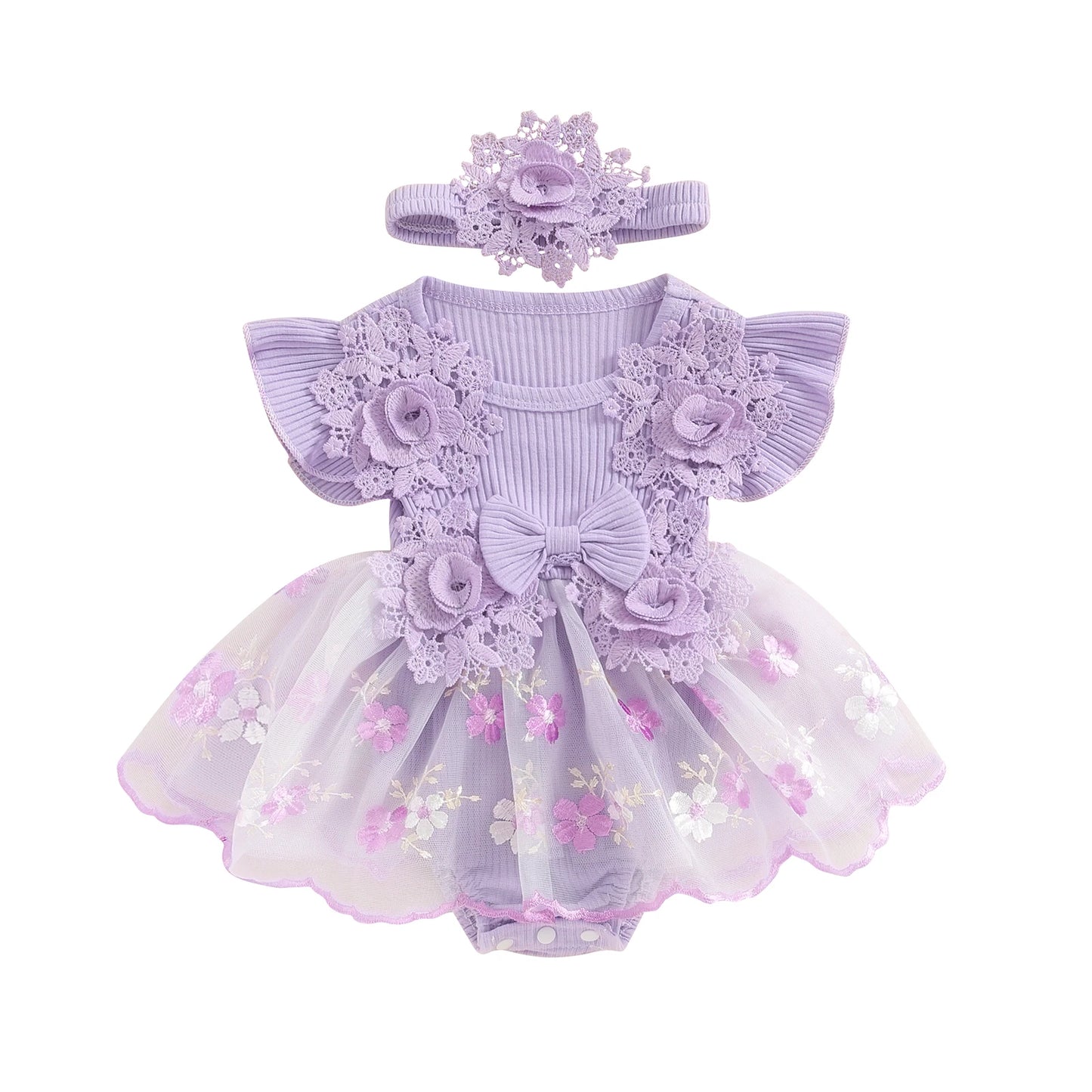 3D Flower Baby Girls Romper Lace Ruffle Bodysuit Dress