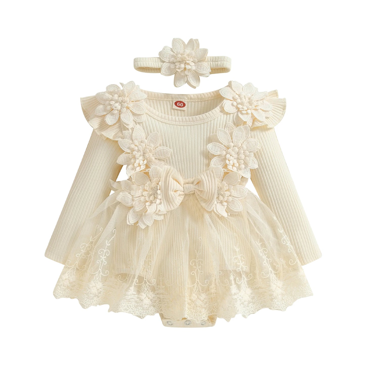 3D Flower Baby Girls Romper Lace Ruffle Bodysuit Dress