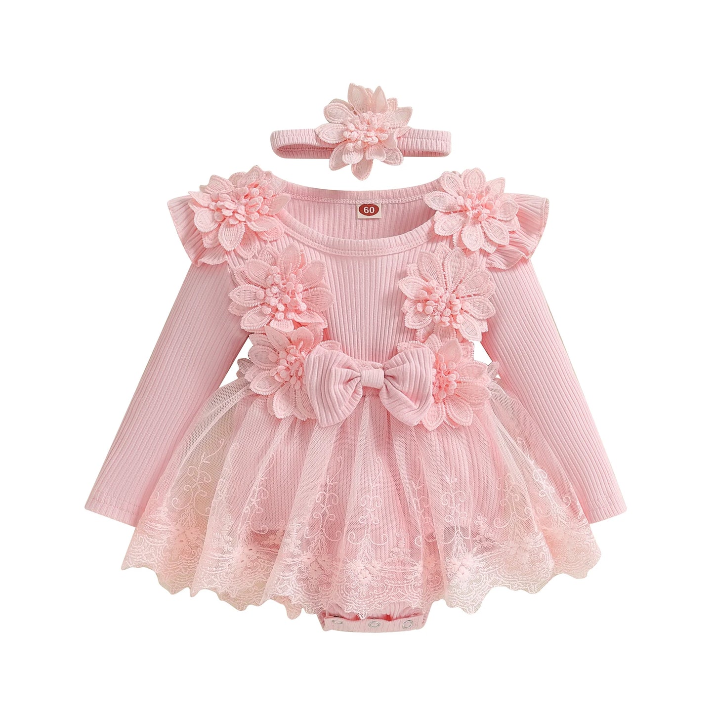 3D Flower Baby Girls Romper Lace Ruffle Bodysuit Dress