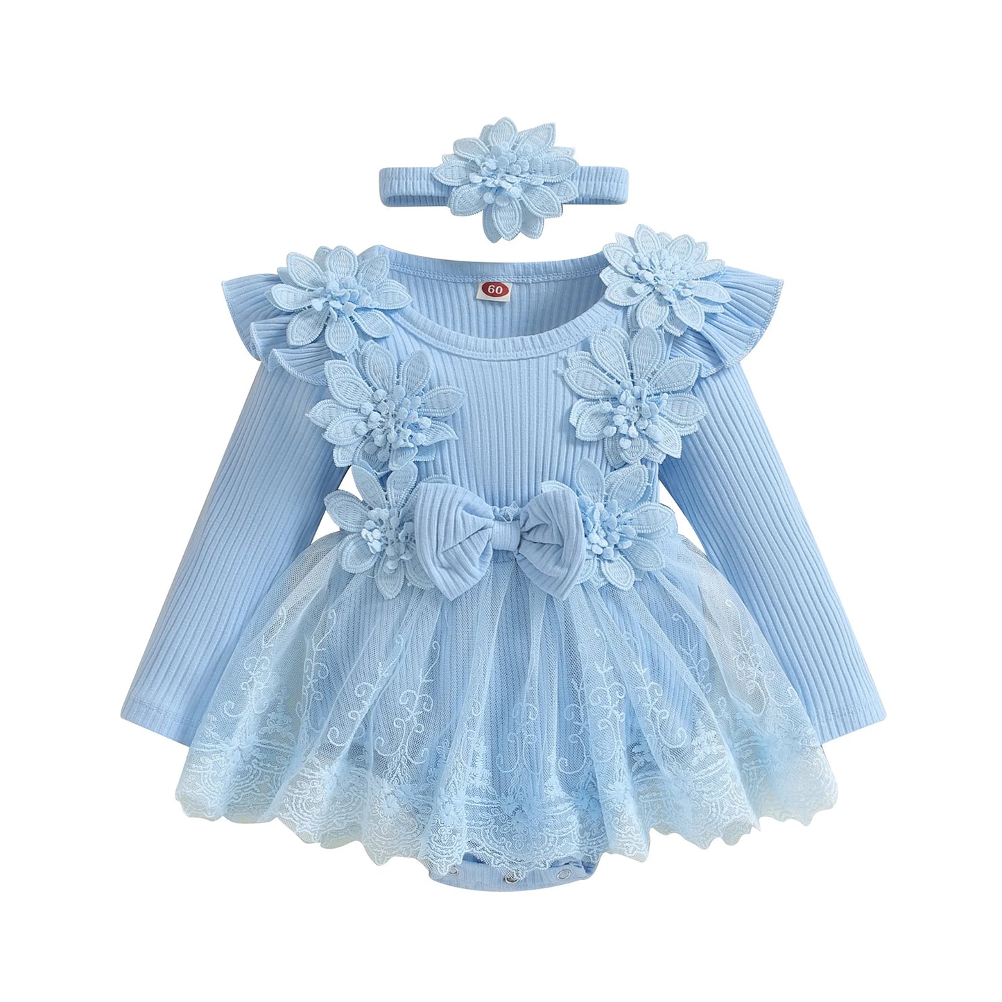 3D Flower Baby Girls Romper Lace Ruffle Bodysuit Dress