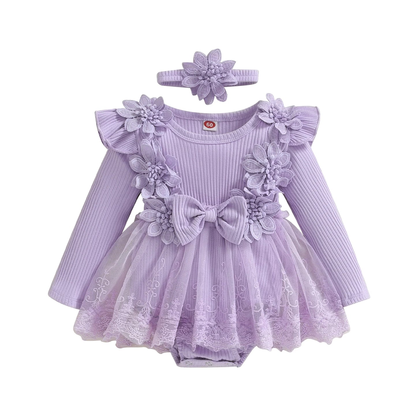 3D Flower Baby Girls Romper Lace Ruffle Bodysuit Dress