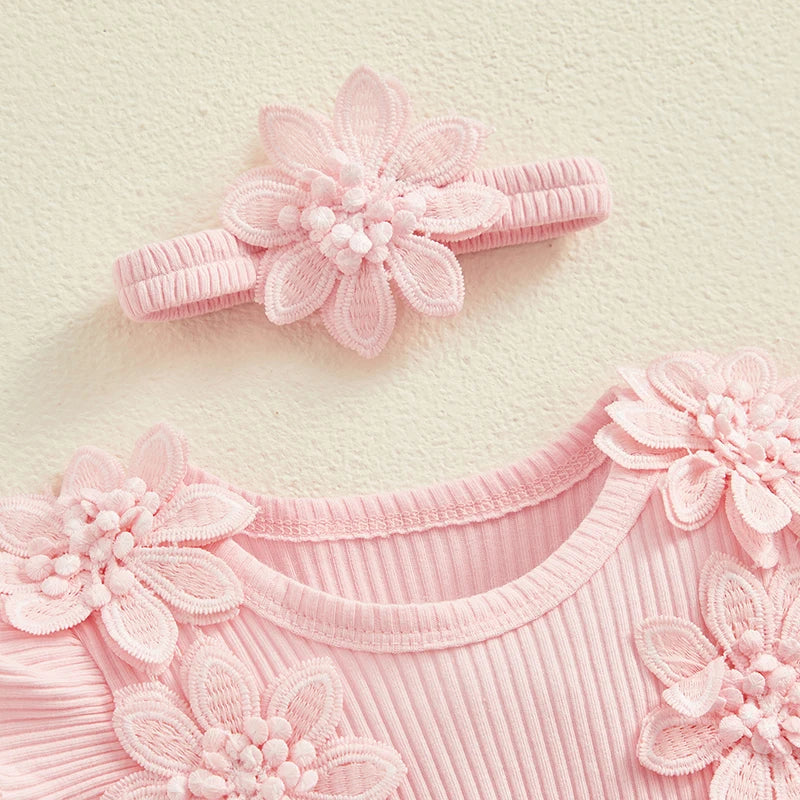 3D Flower Baby Girls Romper Lace Ruffle Bodysuit Dress