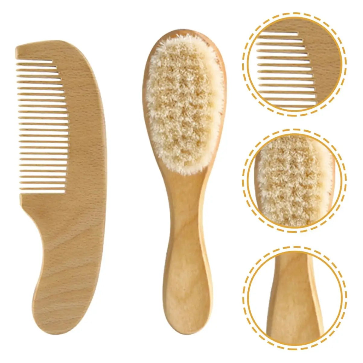 2PCS Baby Comb Set Wooden Brush