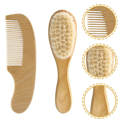 2PCS Baby Comb Set Wooden Brush