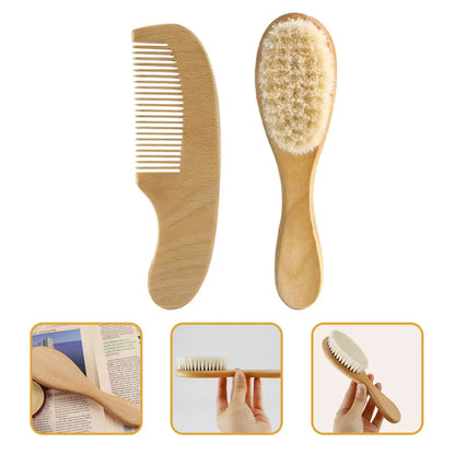 2PCS Baby Comb Set Wooden Brush