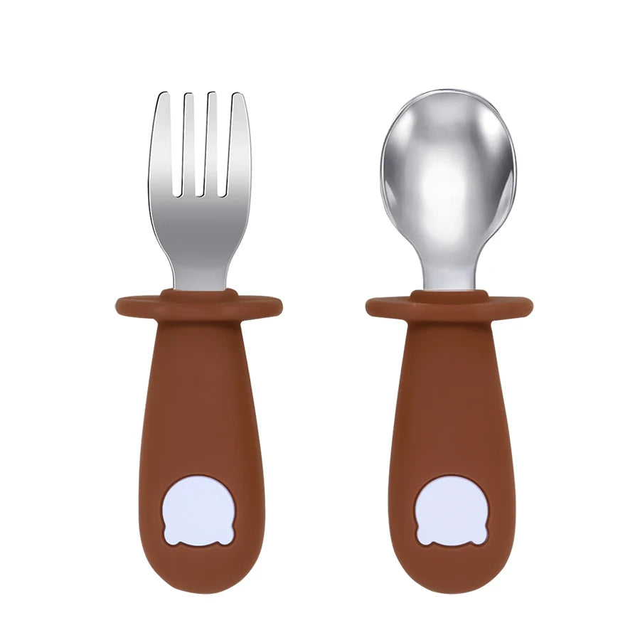 BPA-Free Silicone Baby Feeding Spoon Fork Set