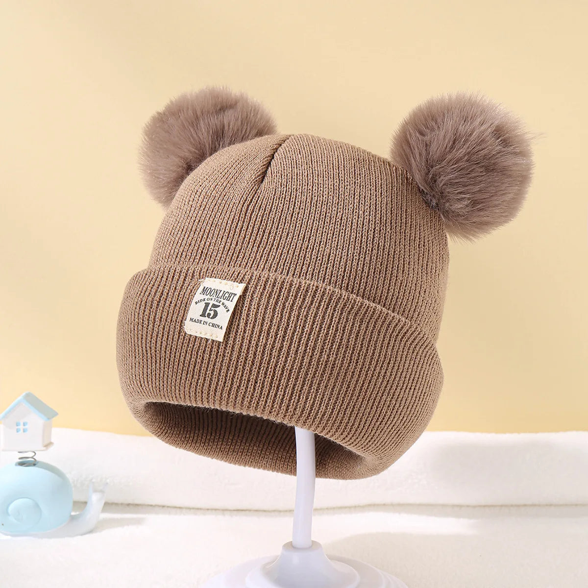 Warm Knitted Baby Beanie Hat with Pompom