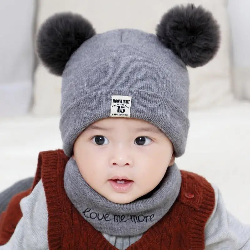 Warm Knitted Baby Beanie Hat with Pompom