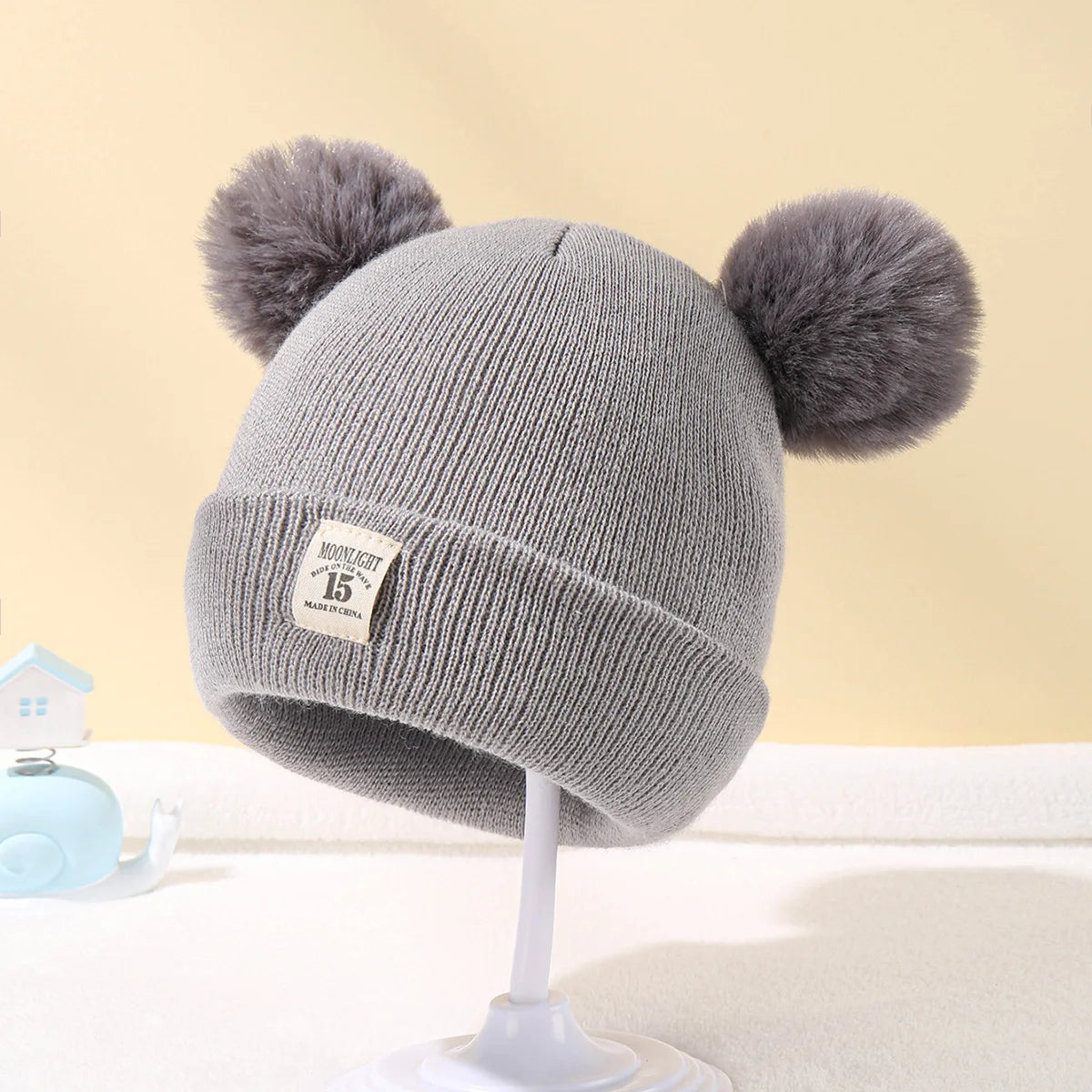 Warm Knitted Baby Beanie Hat with Pompom